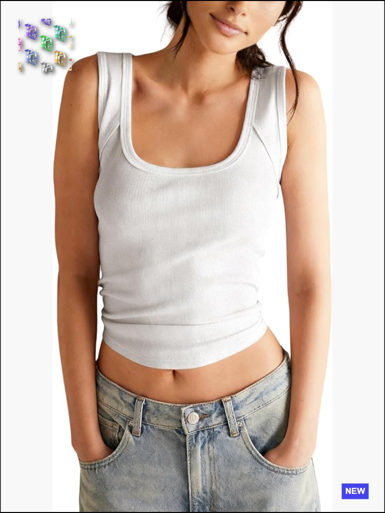 Scoop Neck Ribbed Tank Top Sleeveless Slim Fit Cami Lightweight Stretchy